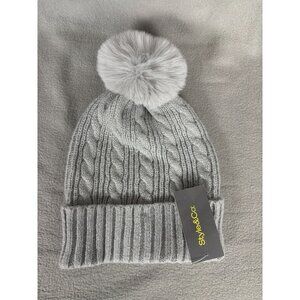 Style & Co. Cozy Gray Knit Beanie Faux Fur Pom Pom One Size New With Tag's